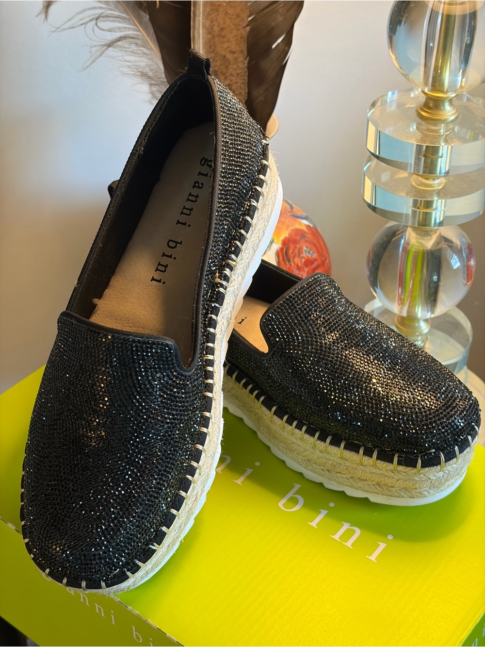 Gianni Bini Black Sequin Espadrille Platform Slip-On - NEW WITH TAG / NEVER WORN